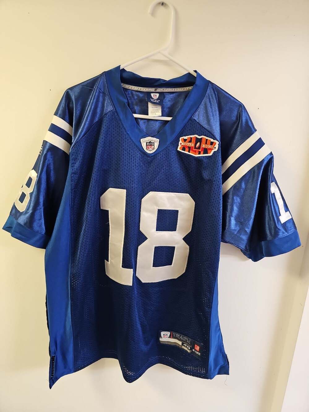 Peyton Manning Colts Jersey XL 48 Reebok Super Bowl XLIV NFL On Field Blue